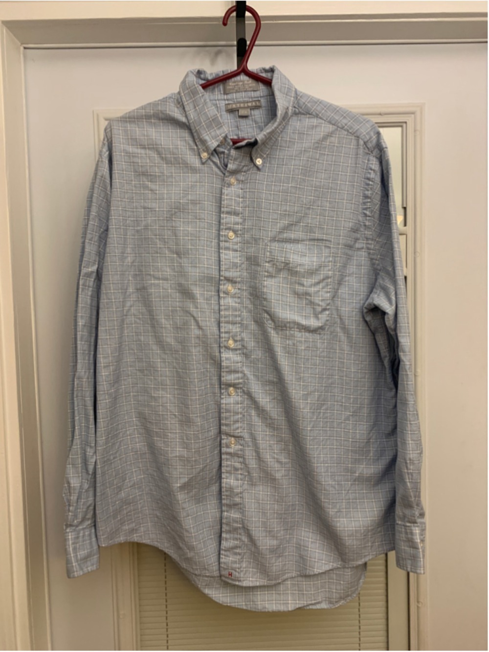 Men's Hathaway Casual Button Down Shirt, Neck 17, Blue and White Plaid